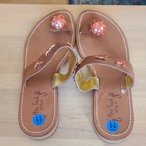 Miss Trish of Capri Brown Sandals with Coral Accents
